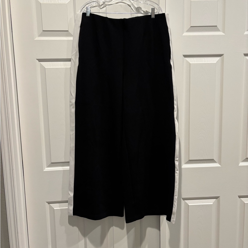 Lane Bryant Black Wide Leg Pants with Tuxedo Stripe